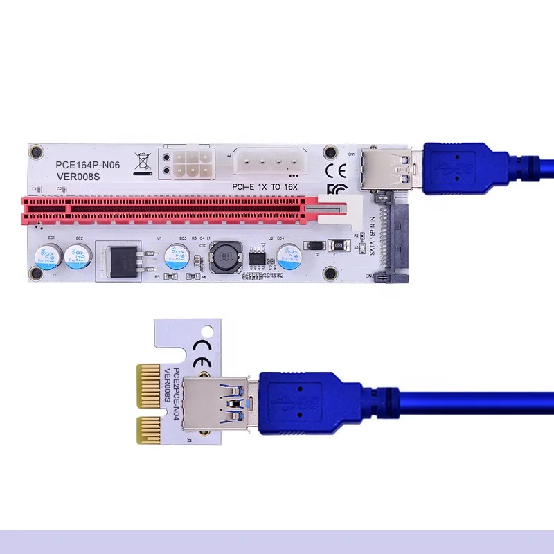 high quality PCI-E 1X TO 16X Graphics Extension Powered Riser Adapter Card 60cm USB 3.0 Cable