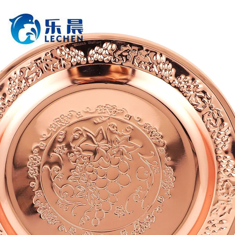 Stainless steel plate tray round grape pattern craft tray