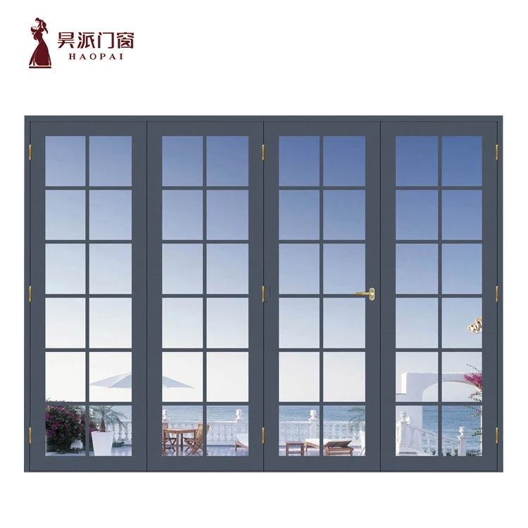 Большая открывающаяся зона, звукоизоляционная алюминиевая двойная стеклянная Складная Дверь
