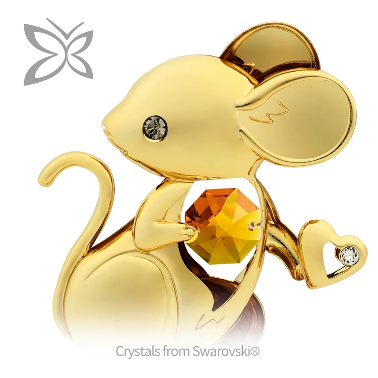 Crystocraft 12 Chinese Horoscope Zodiac Feng Shui Animal Crafts 24k Gold Plated Rat Figurine with Brilliant Cut Crystals