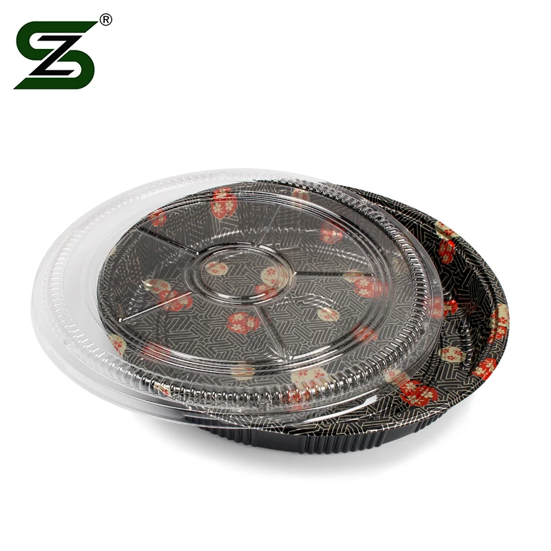 Толстый Круглый одноразовый пластиковый лоток для суши с 5 разделителями для тиснения momiji