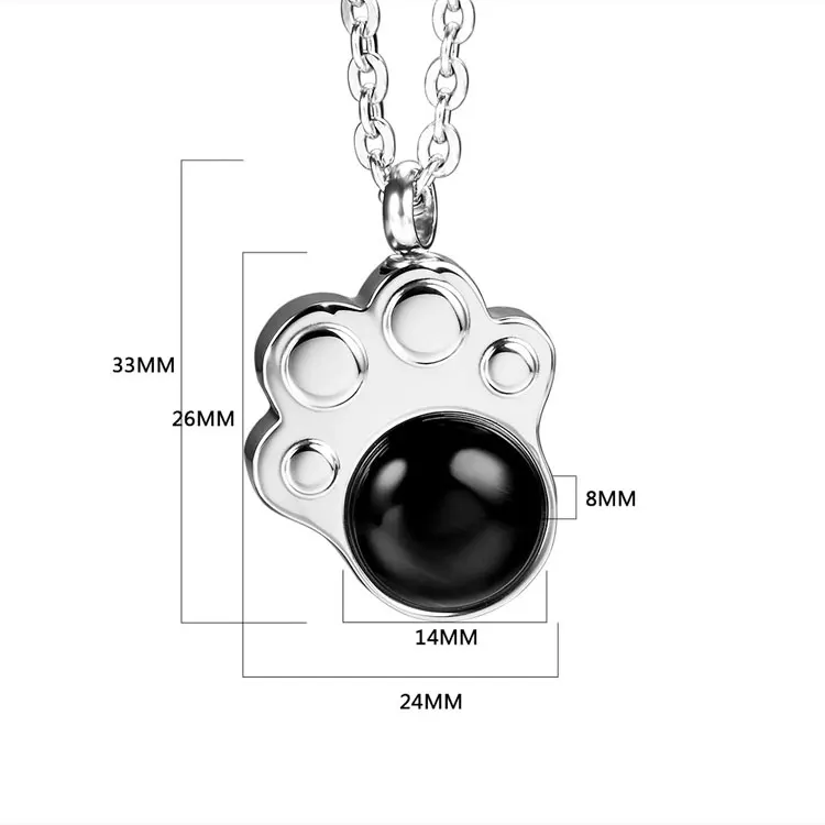 Wholesale Waterproof Stainless Steel Pet Ash Pendant Keepsake Urn Paw Pet Memorial Urn Necklace