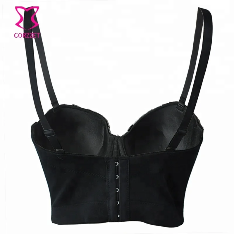Corzzet Pure Deep Black Sexy Mysteric Outfit Push Up 3/4 Cup B Cup Beading Bustier Women Curvy Shape Performance Club Clothing