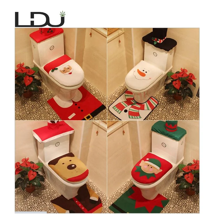 Hot Selling 3Pcs/Set Snowman Toilet Seat Cover Bathroom Christmas Decorations