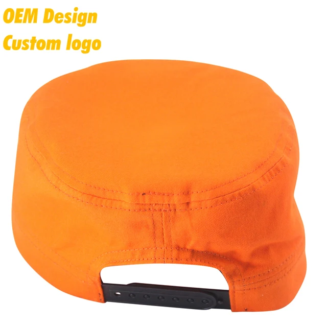 Manufacturer Young CVC Plastic Closure Pre-curved sports Photo print Orange Mid crown Military cap hat for girls