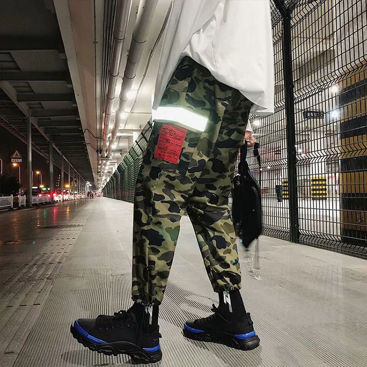 Rainbow Spray Wholesale Hip Hop Reflective Panel Camo Cargo Pants Mens