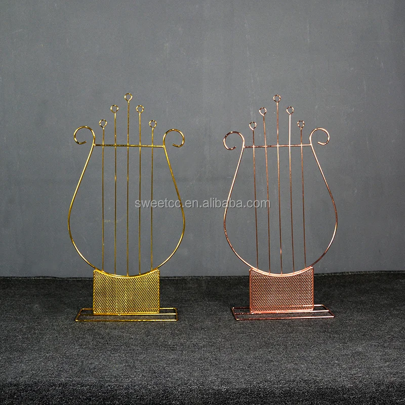 2019 new design wedding deco of harp shape electroplate wedding arch flower stand centerpiece