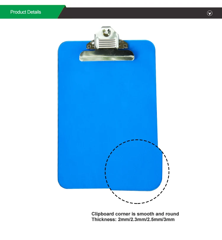 2.5mm thick plastic clipboard with metal clip