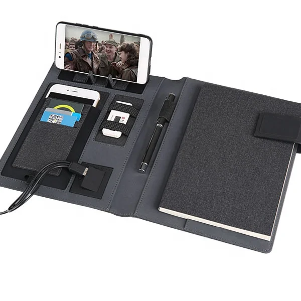 
a5 notebook agenda with power bank and wireless charger 