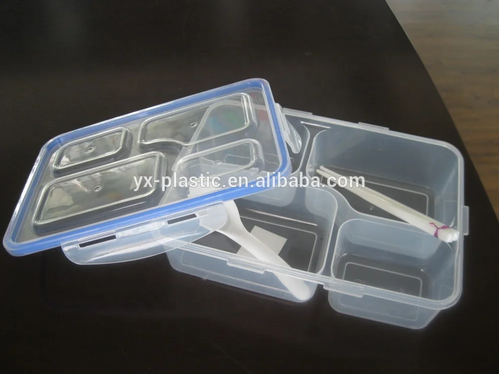 Plastic 4 Compartment Lunch Box with Divider for Food Container