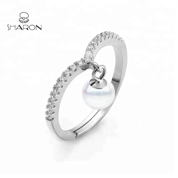 Pearl Party Natural Freshwater Pearl S925 Sterling Silver Adjustable Mount Flower Rings