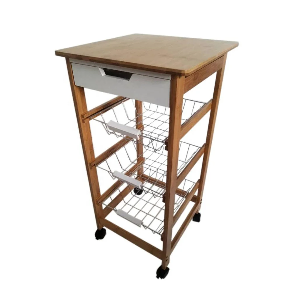 
Wooden Rolling Storage Cart Kitchen Trolley with Drawer 