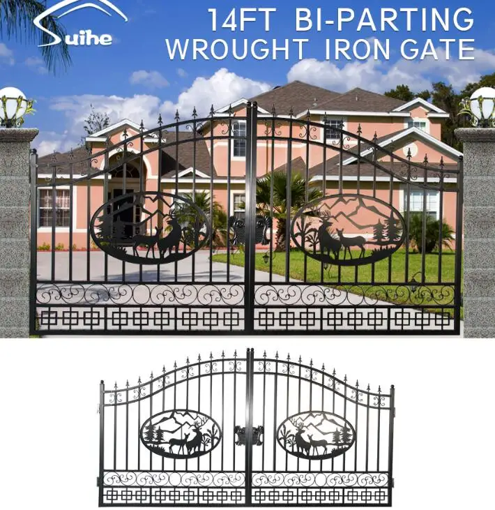 Customized designs manual open wrought iron main gate