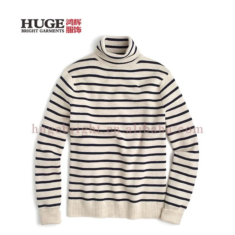 Классический Кабель Вязать Водолазка Полосатый Свитер Мужчин