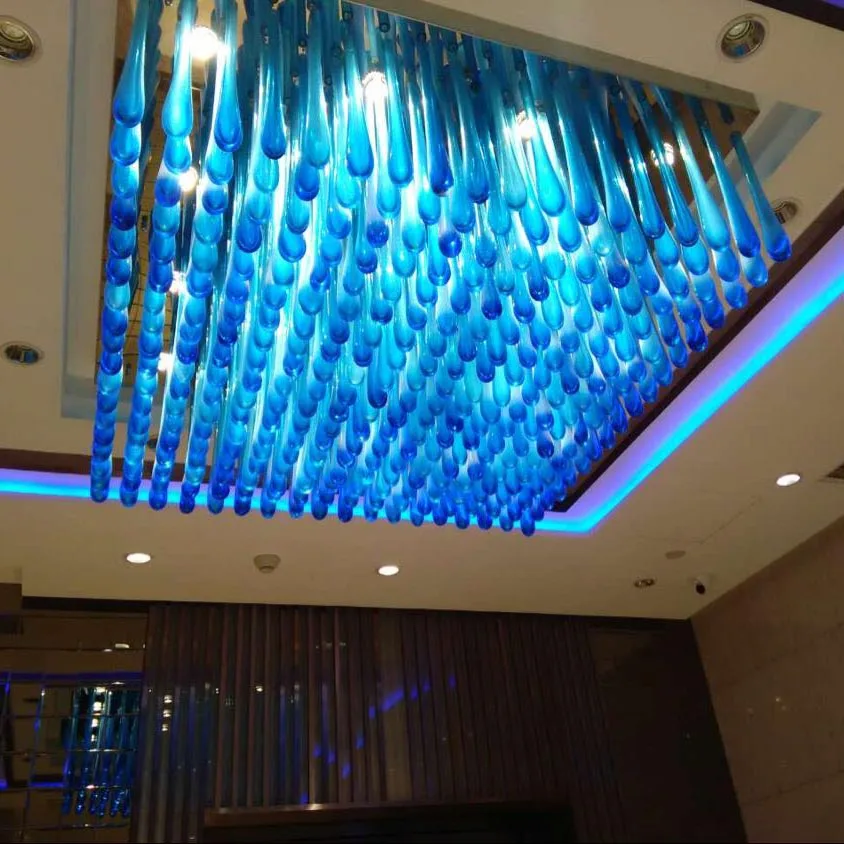 Beautiful square blue rain drop crystal glass chandelier