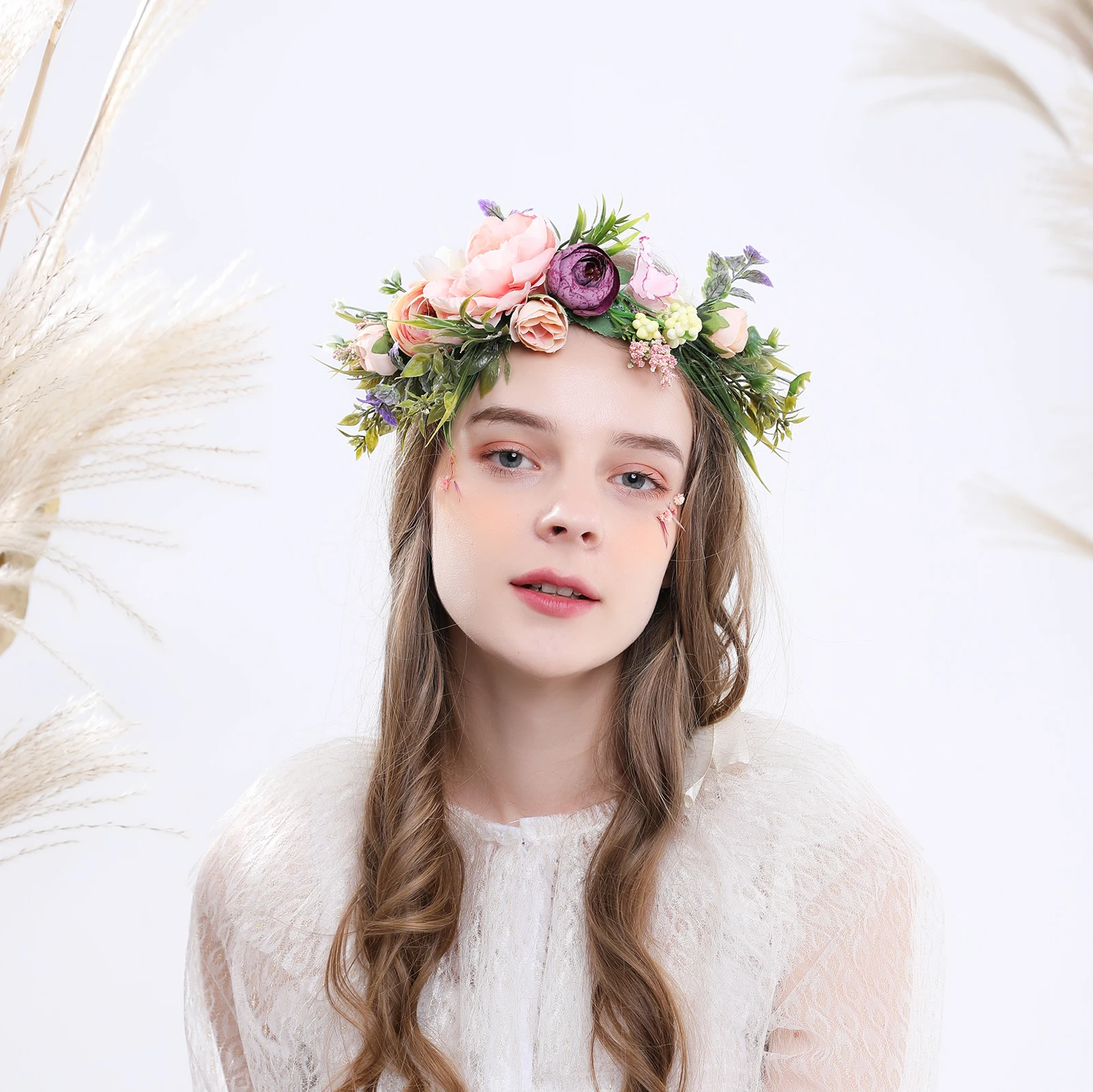 2784E Wholesale Party Flower Girl Tiara Festival Floral Headband Boho Wedding Flower Crown