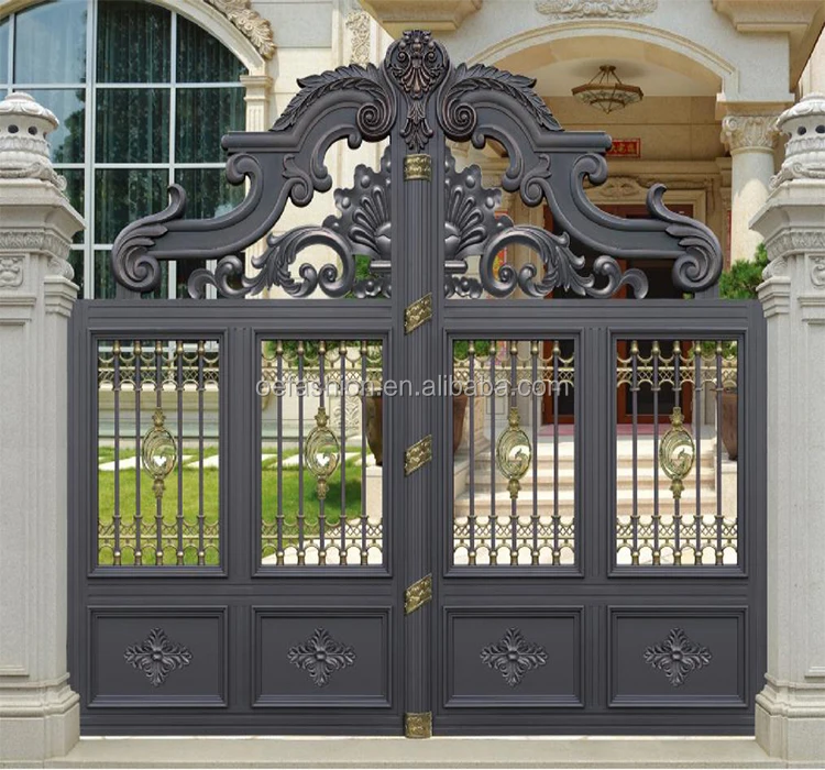 OEFASHION Antique and luxury Italy Hand-forged round top wrought aluminium door