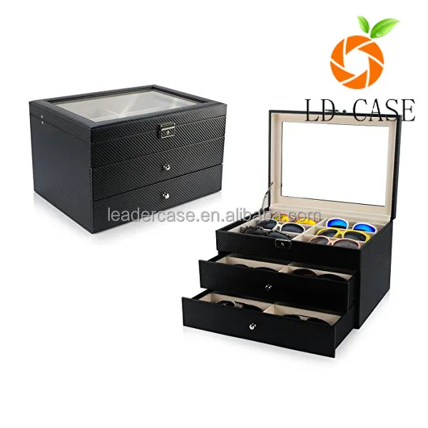 Очень большой кожаный футляр для очков, солнечных очков, 12 шт., органайзер для хранения, коллекционная коробка