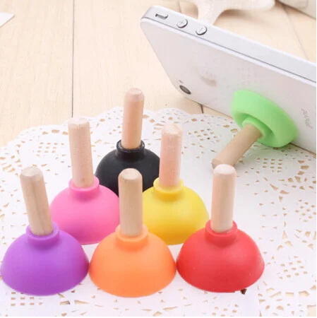 Cute toilet plunger mobile phone sucker stand, novelty cell phone holder, monopod smartphone holder