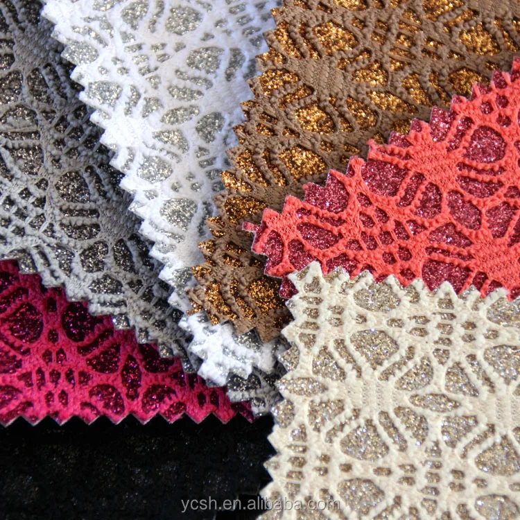 Fabcy Flower Design Sequin Lace Fabric pu leather for shoes