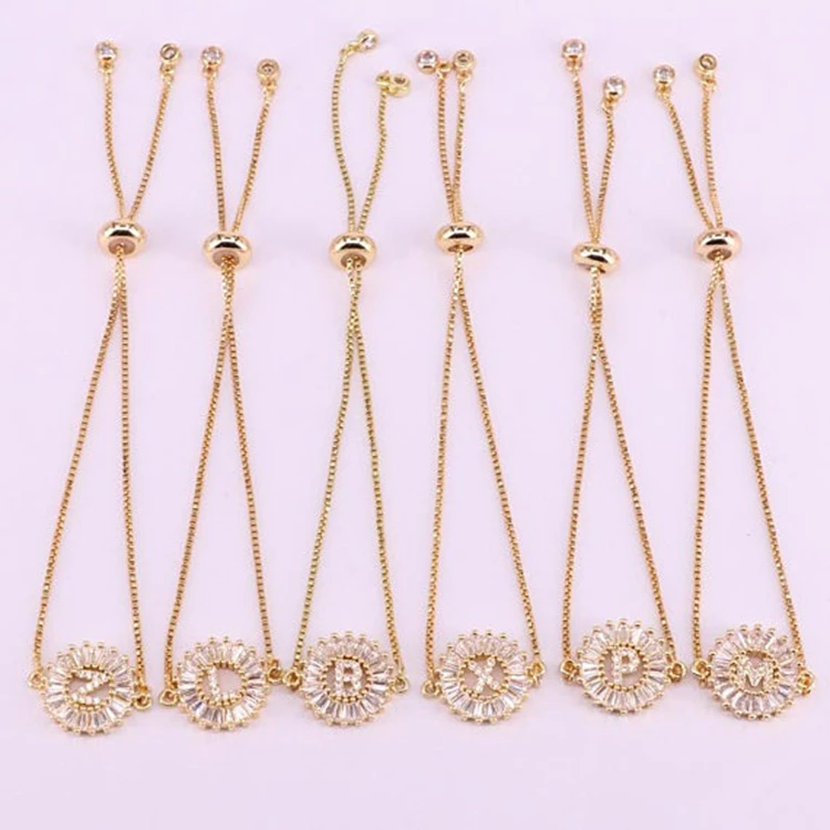 Fashion Women Jewelry Gold Chain Micro Pave Zircon Letter Bracelet Charm Initail Bracelets