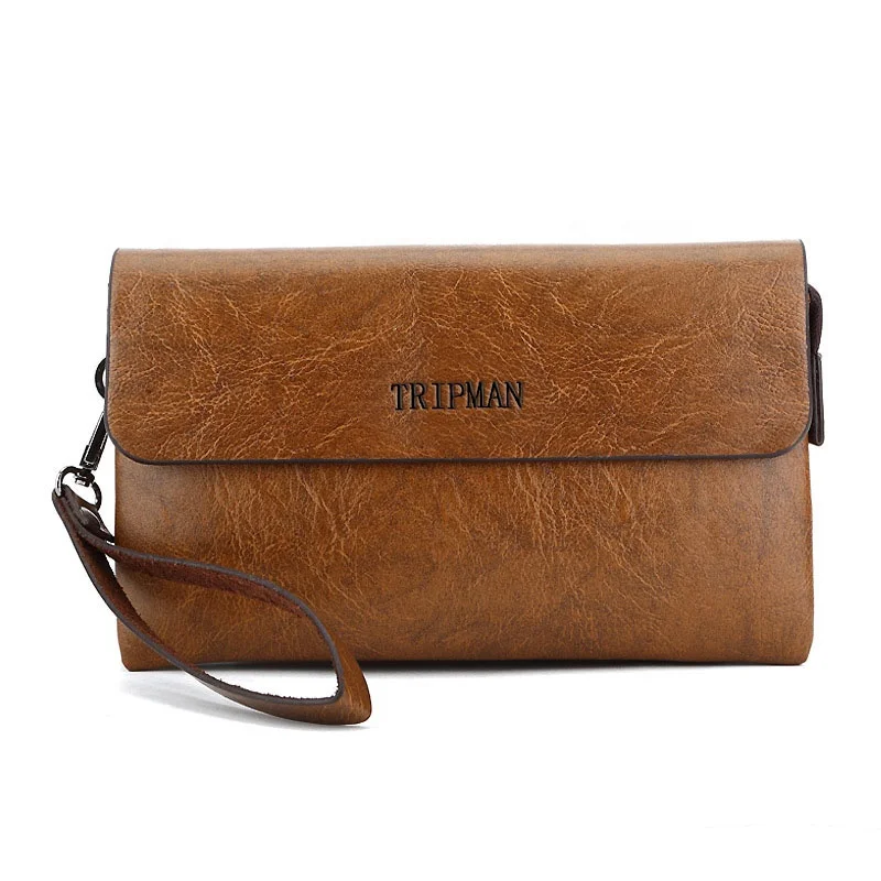 TRIPMAN Fashion High Quality Men Clutch Wallets Soft PU Leather Business Waterproof Cover Zipper Hand Bags Purses For Male