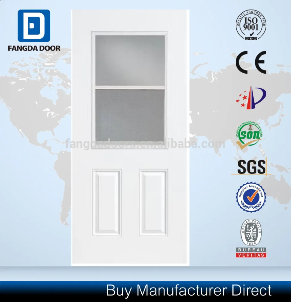 36 in. x 80 in. Premium 1/2 Lite Mini Blind Primed Steel Prehung Front Door