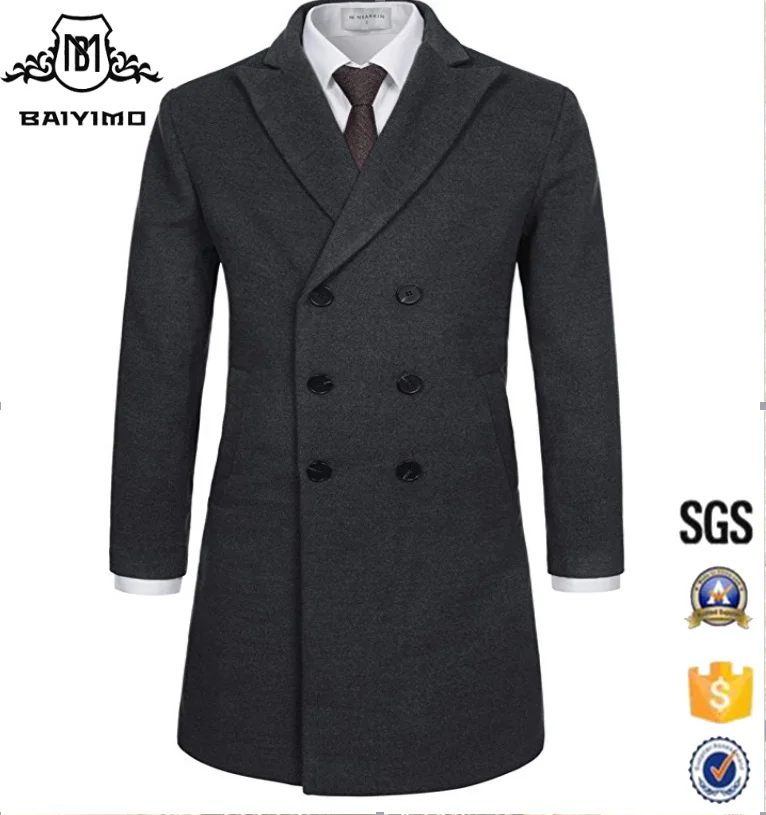 2017 Зима Моды для Мужчин Теплый Полушерстяные Проверки Slim Fit Гороха Пальто