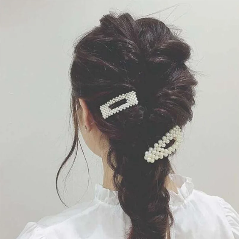 Trendy Fancy Blonde Brazilian  Made In China  Wholesale Square Big  Pearl Hair Clips Bow Springs And Summer