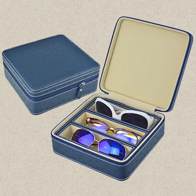 Neoprene PU leather 3 slot fancy spectacle sunglass case hard eyeglass case