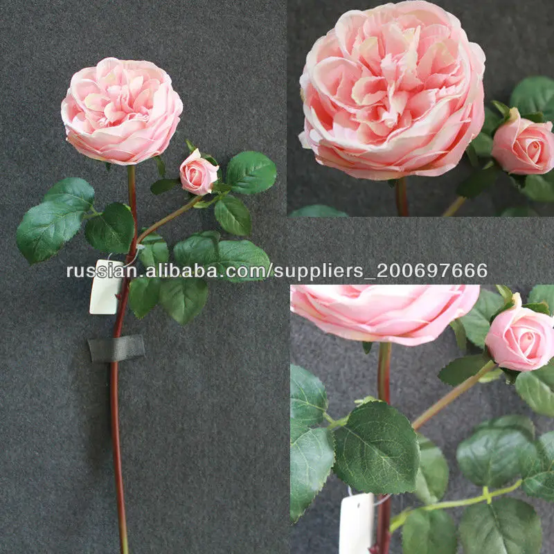 2014 НОВЫЙ ДИЗАЙН Искусственная роза 46cm розовый Один цветок одна почка шелковая лепестки стебель с тремя группами отпуска