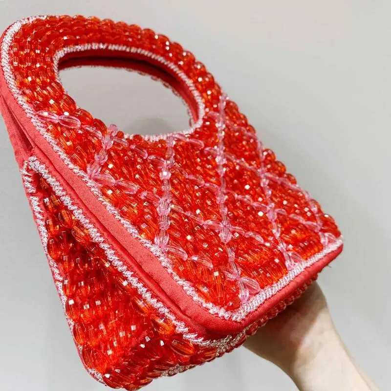 French Niche Design Party Red Beaded Ladies Handbag Banquet Evening Clutch Purse