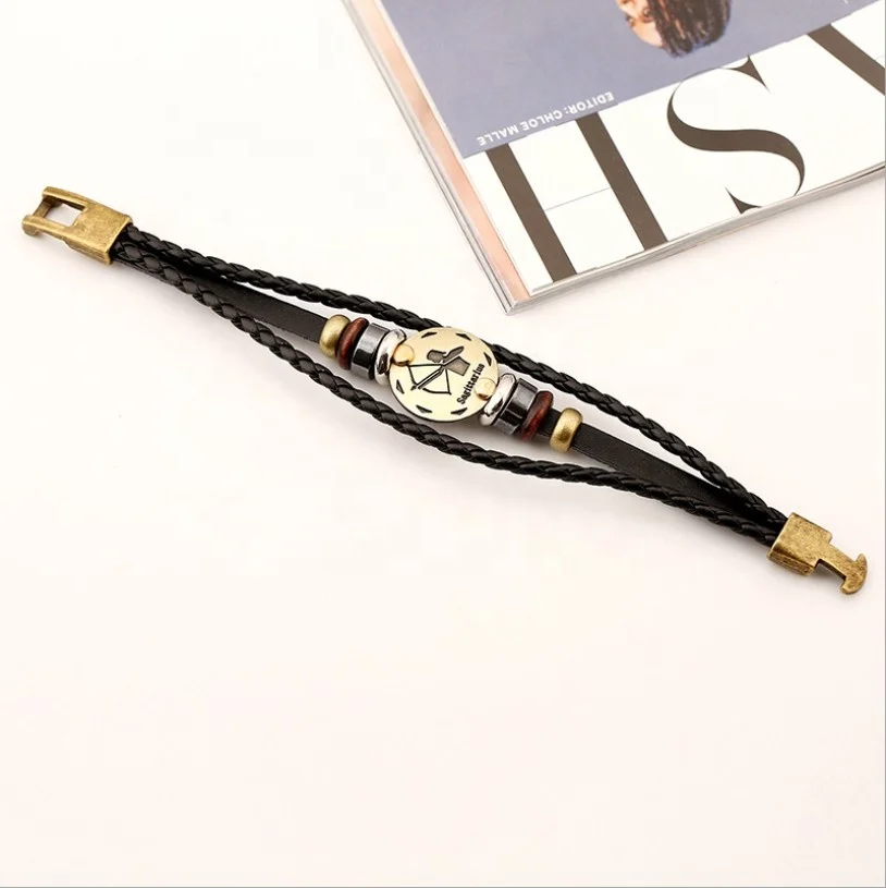 High quality 2 layer genuine leather PU weaving alloy buckle jewelry bracelet