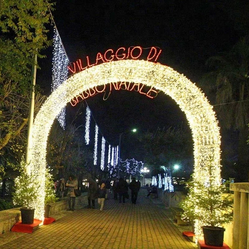 Outdoor LED golden arch lighted sculptures Christmas lighted arches for winter festival displays