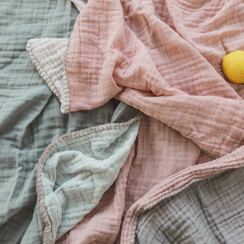 SZPLH Adult and babycotton muslin blanket 4layers  muslin wearable swaddle wrap blanket with cross hand stitching