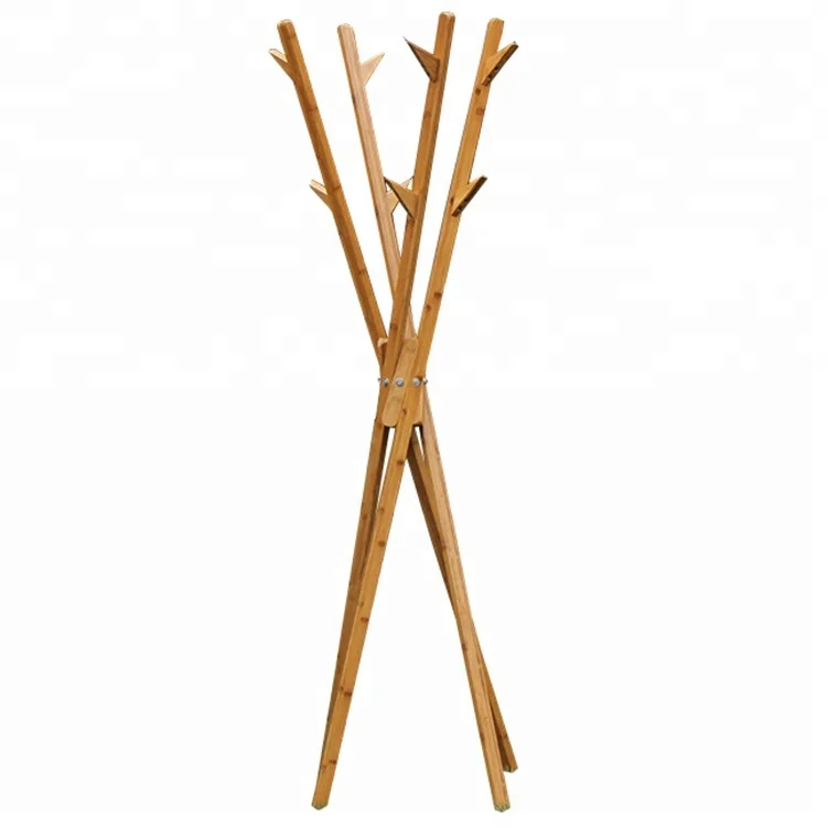 Bamboo clothes tree hanger coat rack
