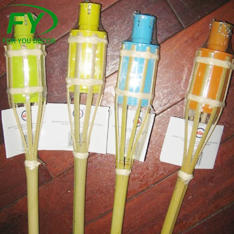
Nature color bamboo garden tiki torches lights with black metal tank 
