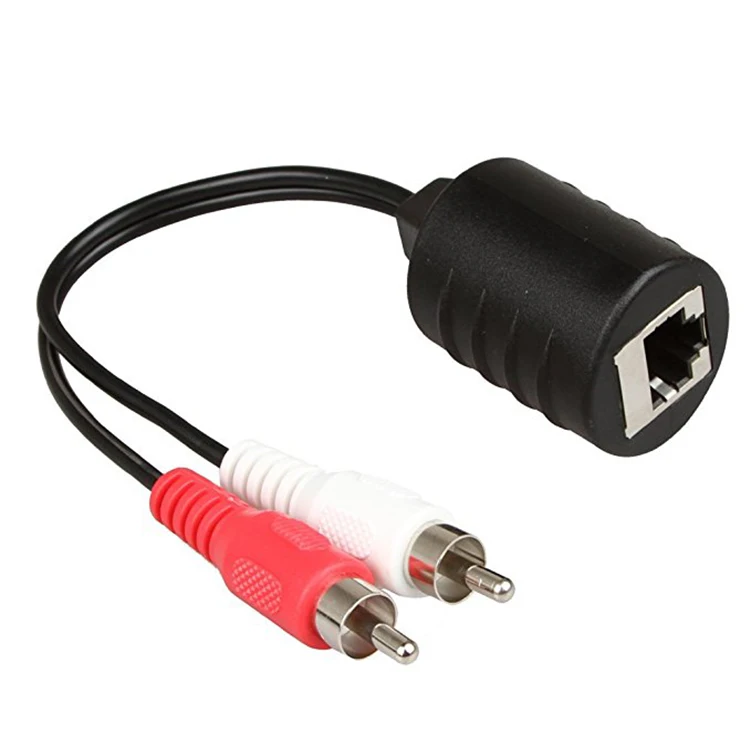2RCA Male to RJ45 Female Audio Extender Cable RCA Cables Speaker ROHS Bare Copper POLYBAG Braid PVC Computer Gold Plated Black