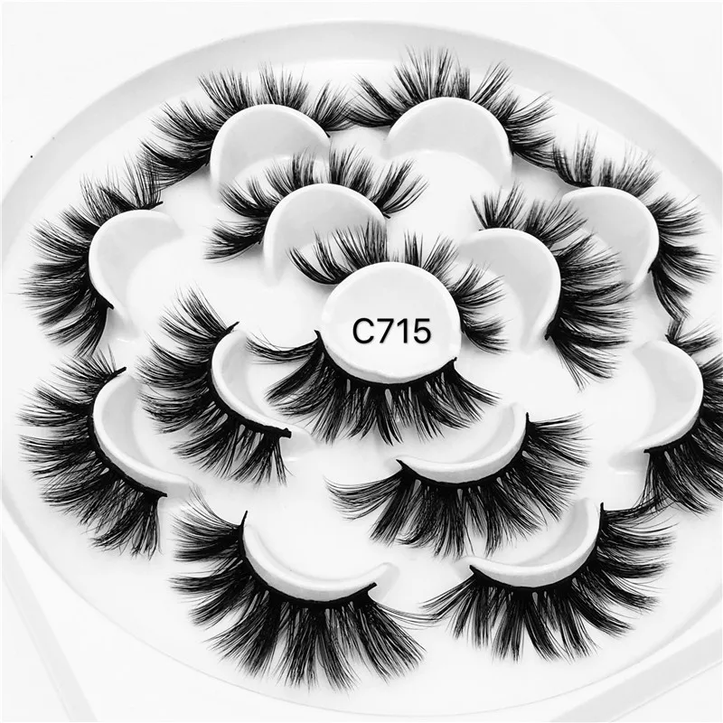 wholesale False Eyelashes 7 Pairs Full Strip Mink Lashes 100% Handmade Custom Packaging Natural 3d Fluffy Lashes Eyelashes