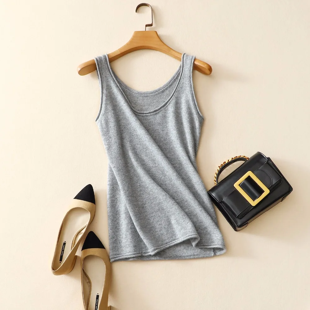 Women cashmere vest low-cut sleeveless tank tops slim fit cashmere vest wool sweater