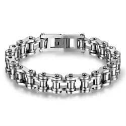 Wholesale cool bracelet men Silver gold two tones stainless steel  motorcycle bike chain bracelet