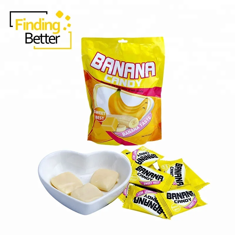 
China Manufacturers 500g Bag Packing Creamery Fruit Toffee Soft Chewy Banana Candy 