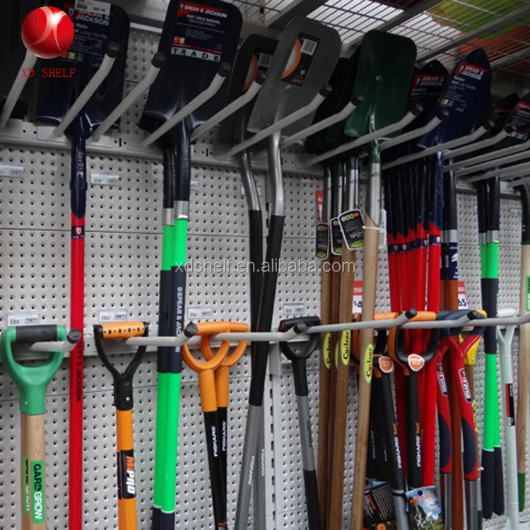 Garden Tools Spade Shovel Hang Wall Display Shelving Metal Holder For Hardware Store Shelving