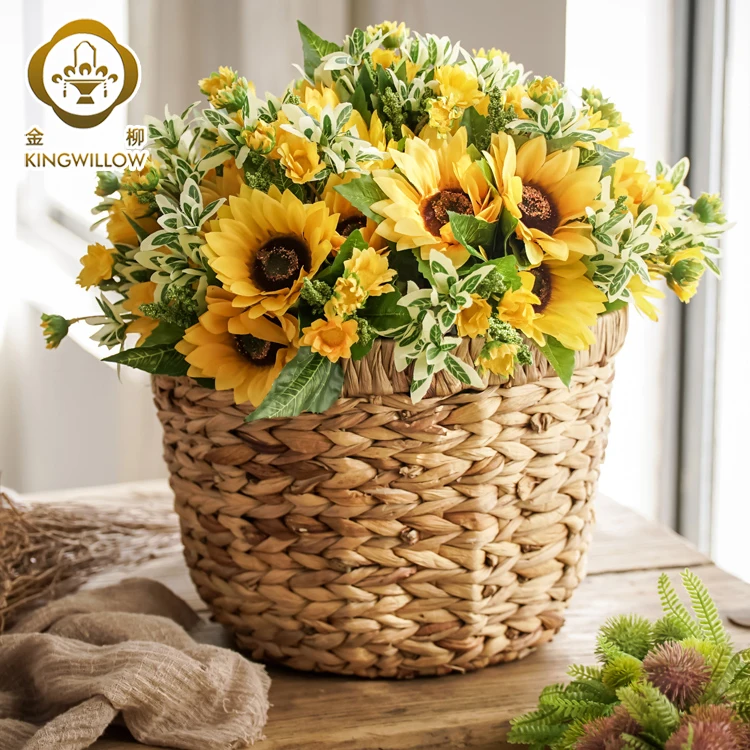 Handmade water hyacinth flower pot flower basket with handle