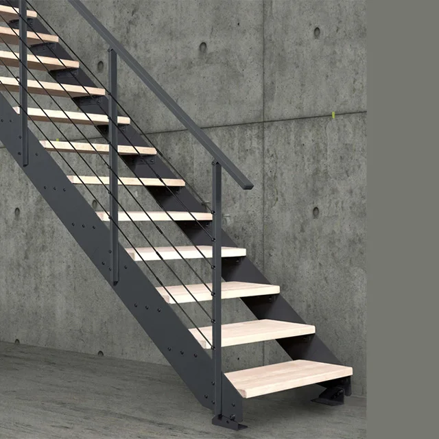 Contemporary low cost floating staircase design with wood tread