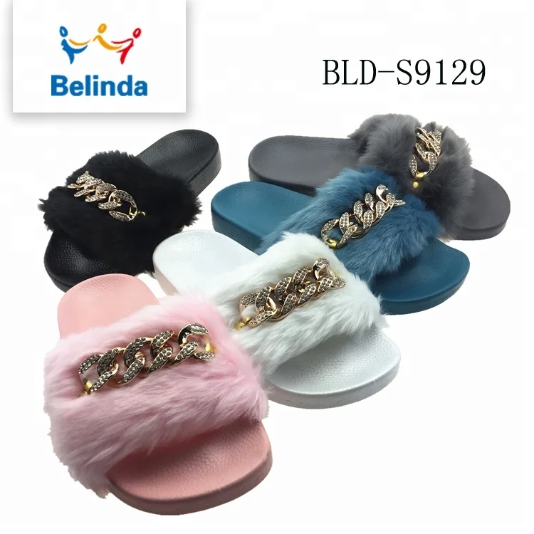 Fashion Slippers Women Soft Slides Footwear Faux Furry Fur