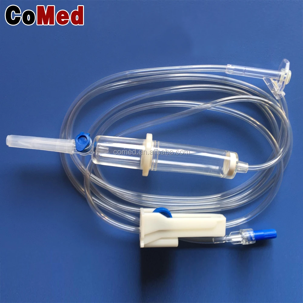 Disposable medicine filter vent air double chamber iv infusion set without needle