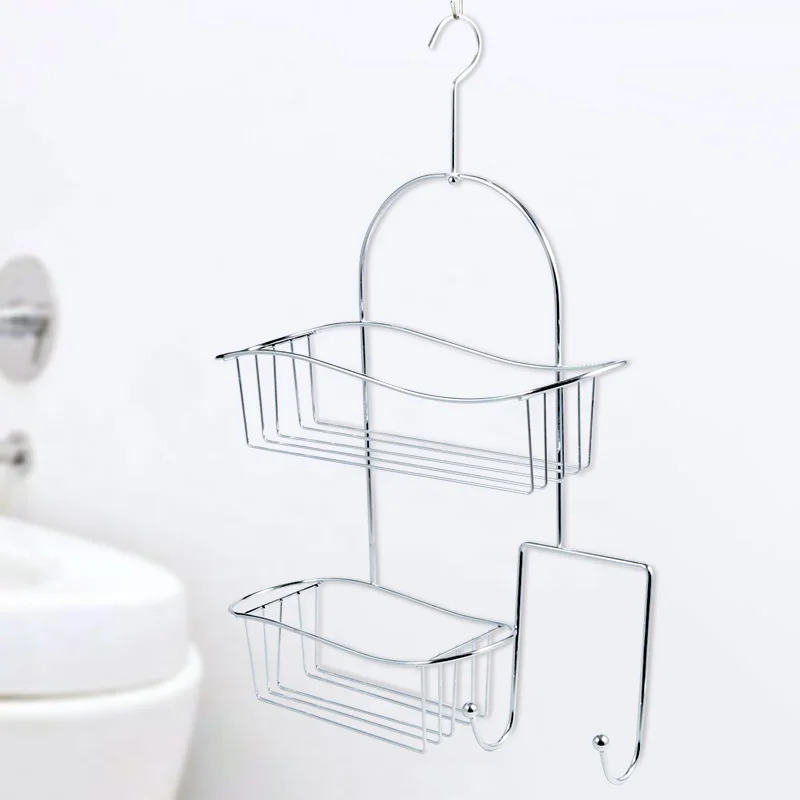 Double Bathroom Iron Wire Shower Caddy Shelf Hanging Shelf Storage Organizer with Hooks Over The Shower Head Bath Caddy Shampoo