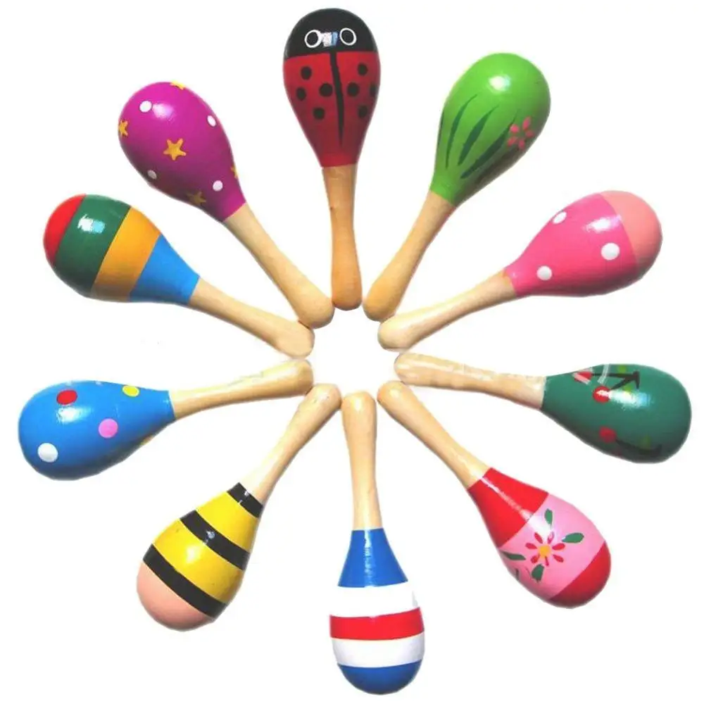 New Wooden Maraca Wood Rattles Egg Shaker Kids Musical Party Favor Kid Baby Shaker Sand Hammer Toy