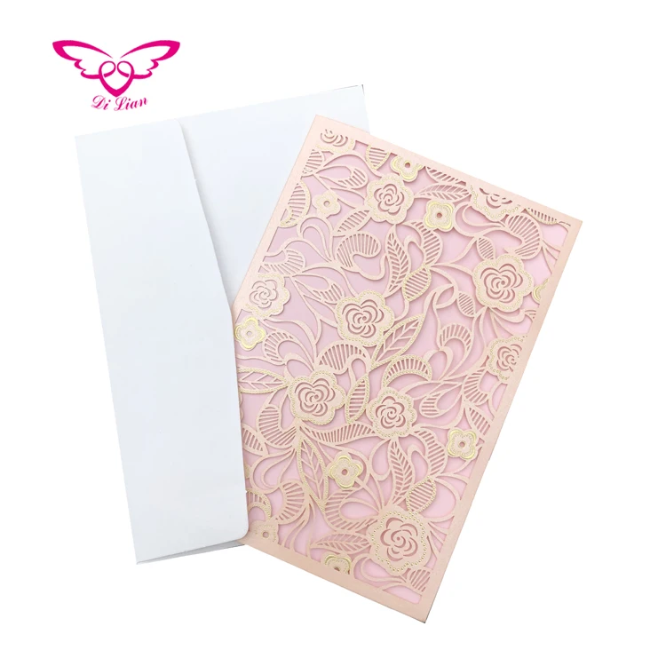 Laser Cut Beautiful Flower Ivory Invitation Card Wedding
